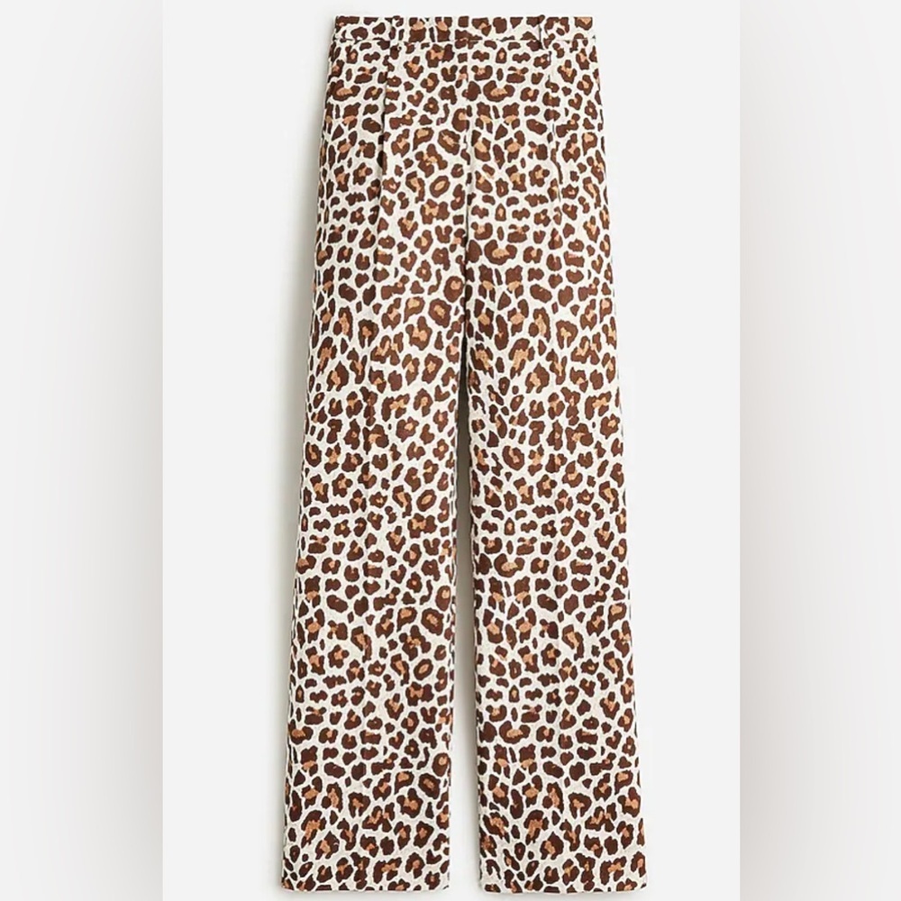 J.Crew Collection Pleated Wide-Leg Pant in Leopard Trench Canvas Size 8